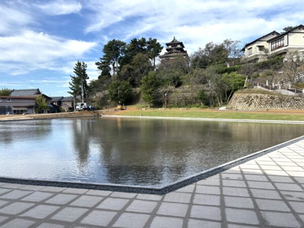 丸岡城と水盤